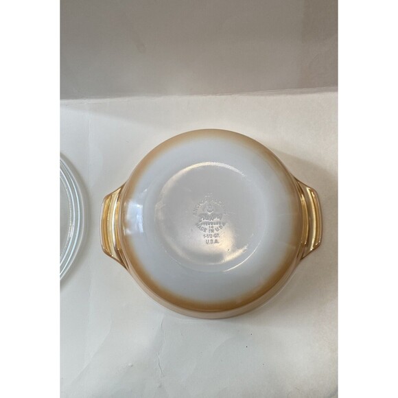 VTG 1960s Anchor Hocking Fire-King Copper Tint Lusterware Casserole Dish W/ Lid - Picture 7 of 15